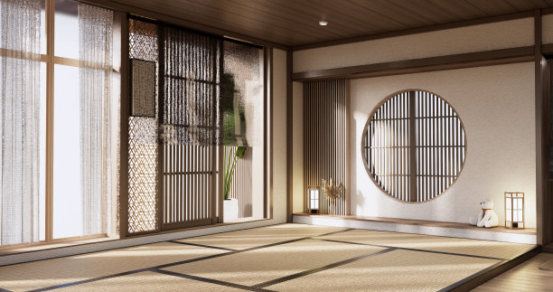 无印良品风格，空木质房间，清洁日式房间内部，图片下载