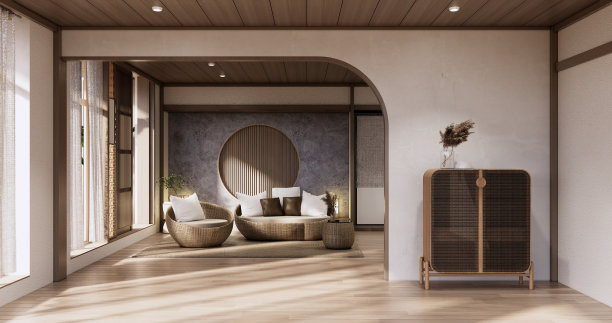 无印良品沙发扶手椅客厅空日式风格。图片下载