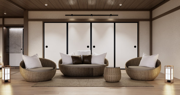 无印良品沙发扶手椅客厅空日式风格。图片下载