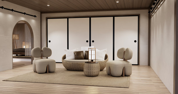 无印良品沙发扶手椅客厅空日式风格。图片下载