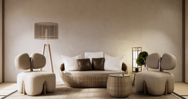 无印良品沙发扶手椅客厅空日式风格。图片下载