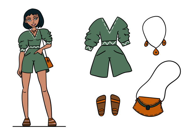 年轻女子和一套波西米亚风格的衣服。图片下载