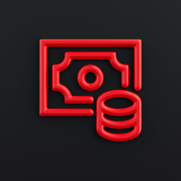 钱币三维硬币图标，轮廓红色金融图标，商业符号，3d渲染图片下载