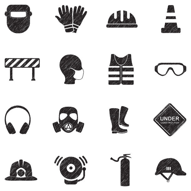 工作安全图标。黑色涂鸦设计。矢量插图。图片下载