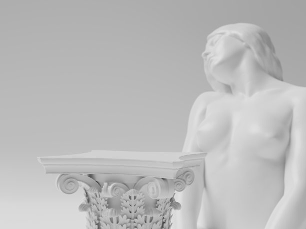 古色古香的独立式柱座，以古典雕塑为背景，石雕雕像。经典抽象奢华经典抽象裙装饰背景。3 d渲染。图片下载