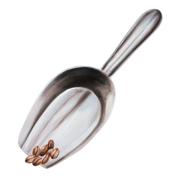 水彩插图勺咖啡与一些咖啡豆。手绘在白色孤立的背景。为设计师，菜单，商店，酒吧，小酒馆，餐厅，明信片，包装纸，封面。海报及纺织品图片下载