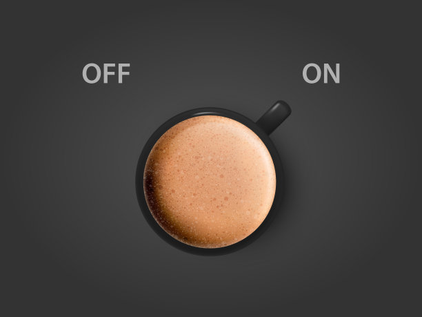 矢量3d现实关闭，开关与牛奶泡沫咖啡在黑色陶瓷，陶瓷咖啡杯在黑色。卡布奇诺,拿铁咖啡。概念创意横幅与咖啡杯。设计模板。俯视图图片下载