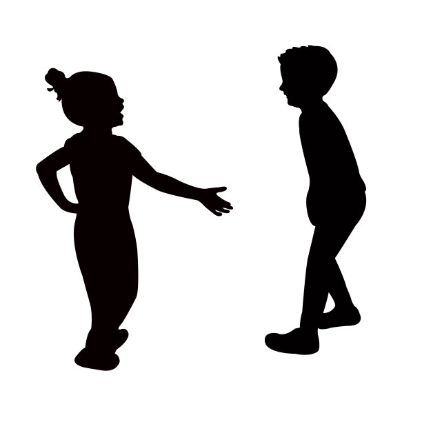 儿童聊天，剪影矢量图片下载