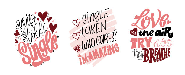 反情人节明信片套装。爱就是单身。向量。图片下载