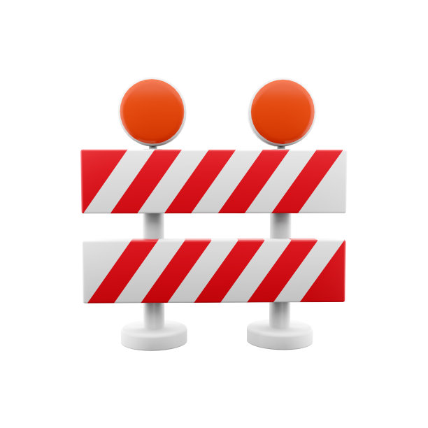 带有红色条纹的3d渲染路障。正在施工，警戒线。三维渲染路障，图标图片下载