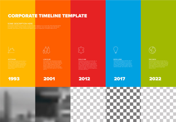 极简信息图表时间表模板与正方形照片占位符图片下载