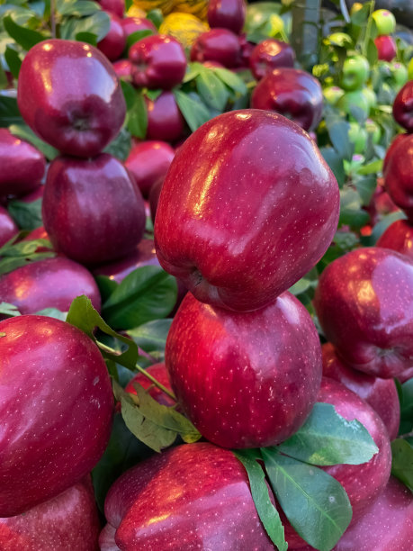 红苹果摆放在架子上图片下载