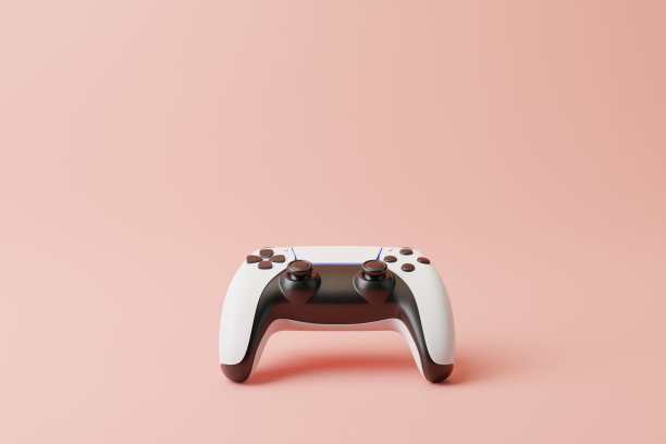 手柄上的粉红色背景与复制空间。电子游戏的操纵杆。游戏控制器。创意极简游戏概念。三维渲染图图片下载
