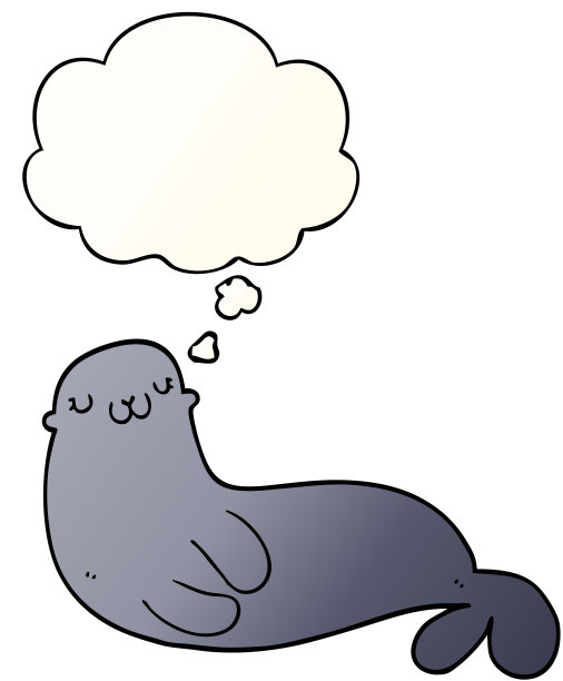 可爱的卡通印章与思想气泡在平滑渐变风格图片下载