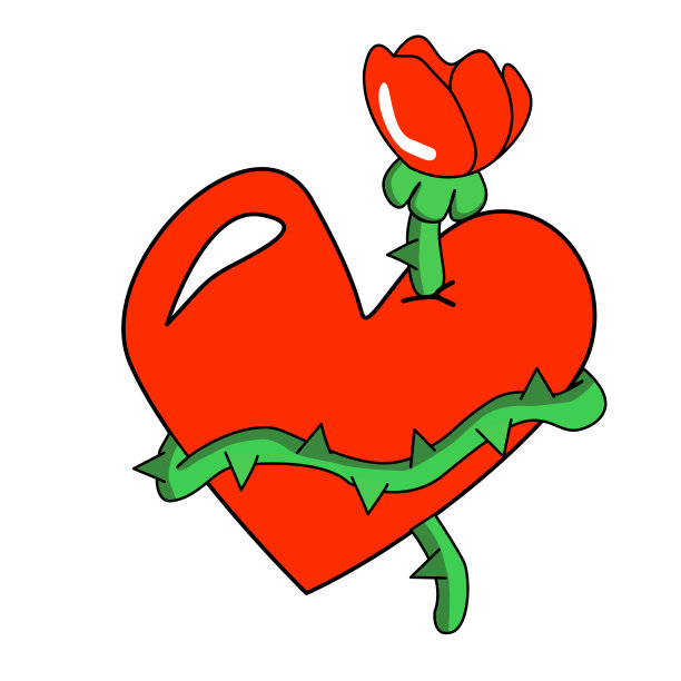 情人节。一朵玫瑰刺穿了心。卡通图片下载