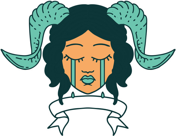 复古文身风格哭贴人物脸与滚动横幅图片下载