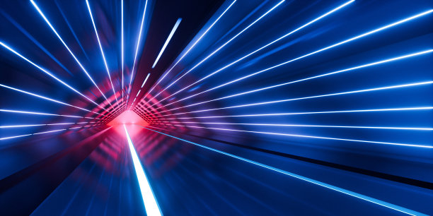 黑暗隧道与发光照明，3d渲染。图片下载