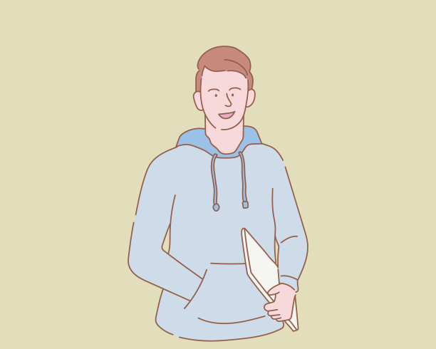 年轻的企业家程序员与休闲服装和笔记本电脑的轮廓或线条和干净简单的人的风格图片下载