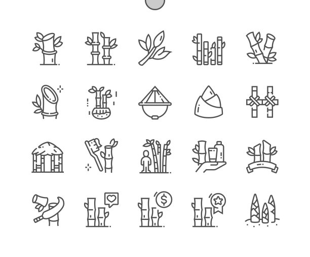 带叶子的竹子。热带自然植物。竹树。竹牙刷。像素完美矢量细线图标。简单最小象形文字图片下载