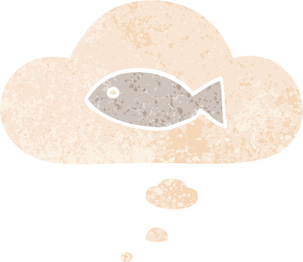 卡通鱼符号与思想泡沫在垃圾摇滚苦恼复古纹理风格图片下载