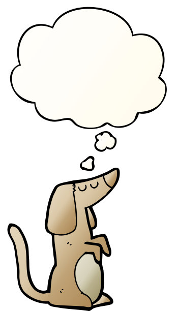 卡通狗与思想泡泡在平滑渐变风格图片下载