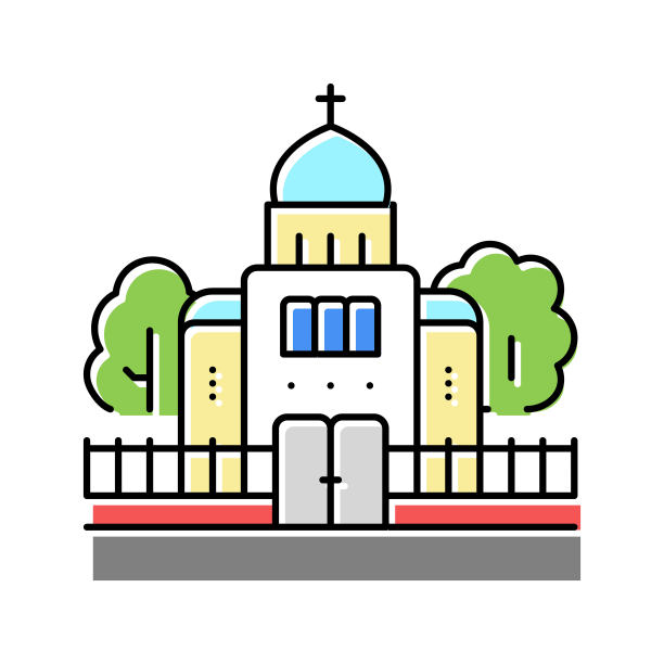 寺庙大教堂祈祷建筑彩色图标矢量插图图片下载