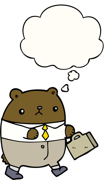 卡通熊在工作服和思想泡泡图片下载
