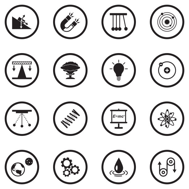 物理科学图标。黑色平面圆形设计。矢量插图。图片下载