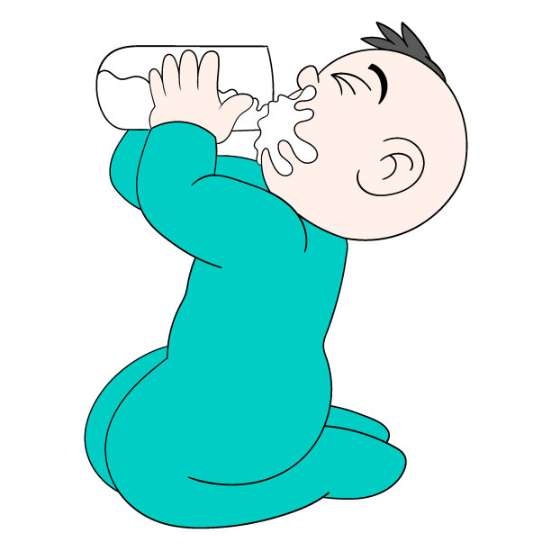 小男孩兴奋地喝着牛奶，表现得很可爱图片下载