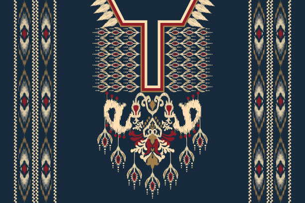 伊卡特花涡纹花饰领口刺绣图片下载