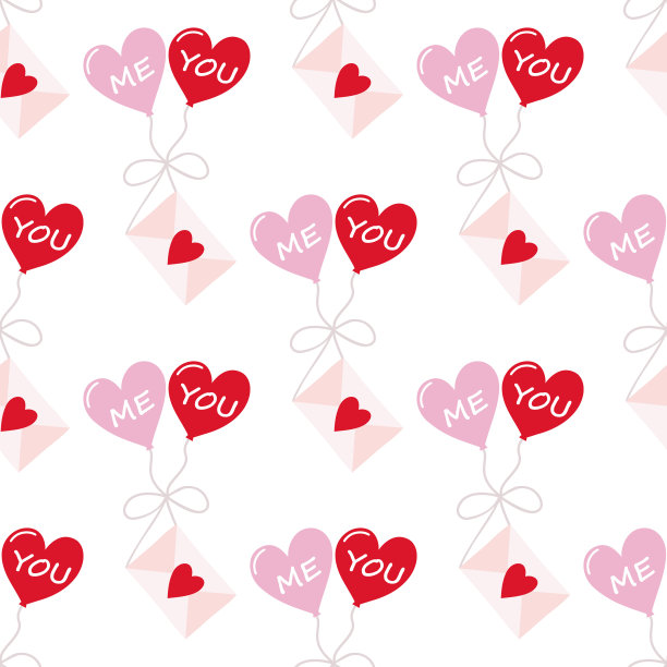 无缝图案的手绘手绘心形气球和情书图片下载
