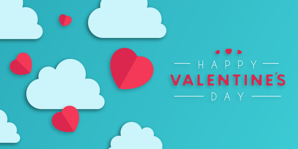 情人节快乐，云和心有蓝色背景图片下载