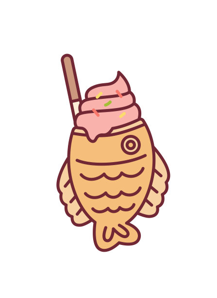 韩国街头小吃太烧。太烧上淋上冰淇淋。图片下载