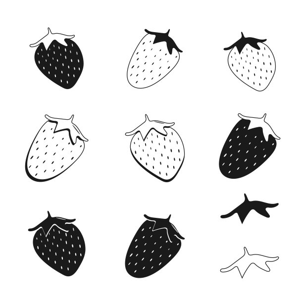 草莓。一套草莓剪影在白色的背景。图片下载