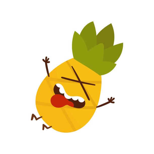 可爱的卡通情感菠萝人物贴纸在白色背景图片下载