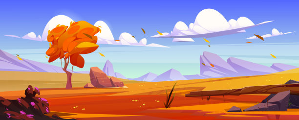 卡通秋色山水，山谷山景图片下载