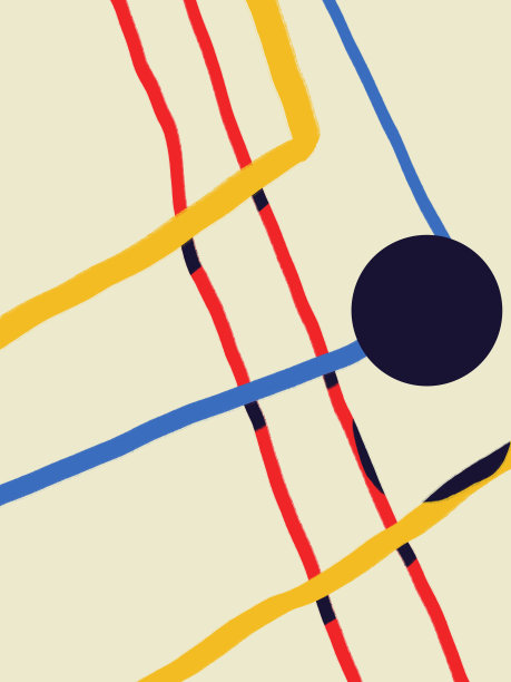 垂直海报平衡的三维线条形式和球体。构图与抽象形状与原色。线条大胆的现代主义绘画。包豪斯和康定斯基的氛围。印刷和海报。图片下载