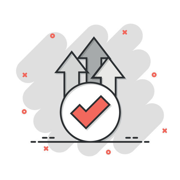 生长箭头检查图标在漫画风格。收入批准卡通矢量插图在白色孤立的背景。增加可以飞溅效果的经营理念。图片下载