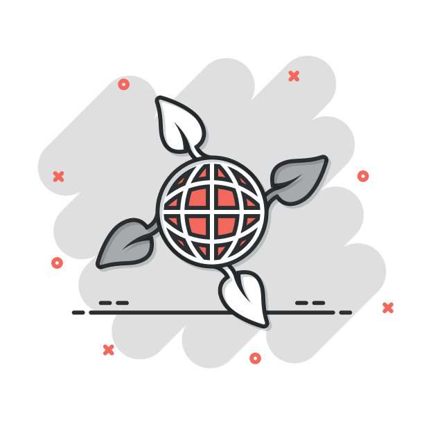 星球和叶子图标在漫画风格。世界和生态卡通矢量插图在白色孤立的背景。全球有机飞溅效应的经营理念。图片下载