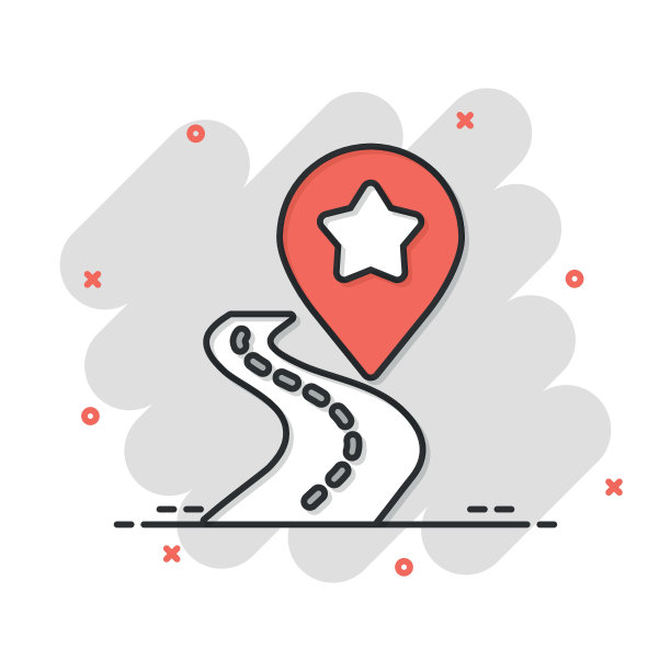 地图别针图标在漫画风格。GPS导航卡通矢量插图在白色孤立的背景。定位位置，溅射效果经营理念。图片下载