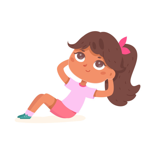 女孩在健身房做仰卧起坐运动，孩子积极锻炼腹肌图片下载