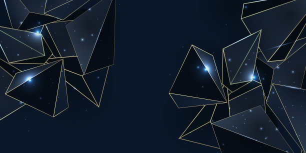 抽象多边形图案豪华深蓝色背景与三角形图案和金色线条图片下载