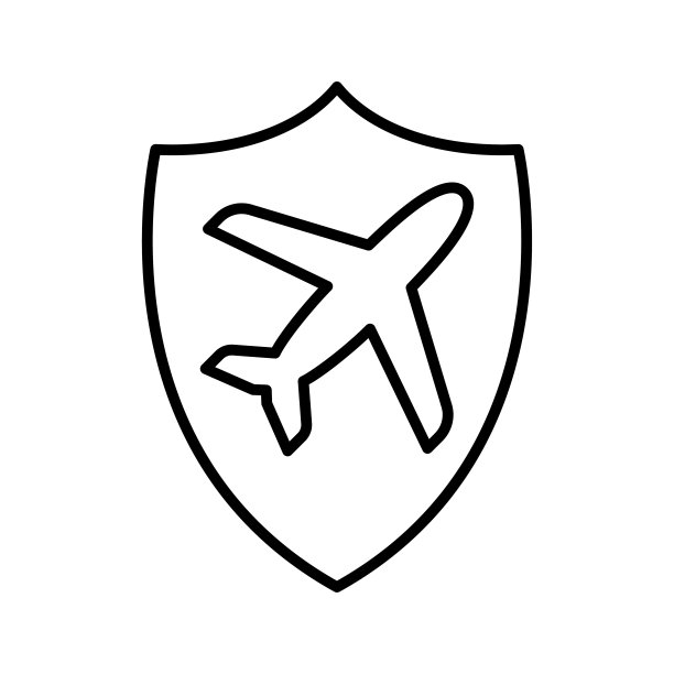 旅游保险图标。飞机和防护罩。保护航空旅行。图片下载
