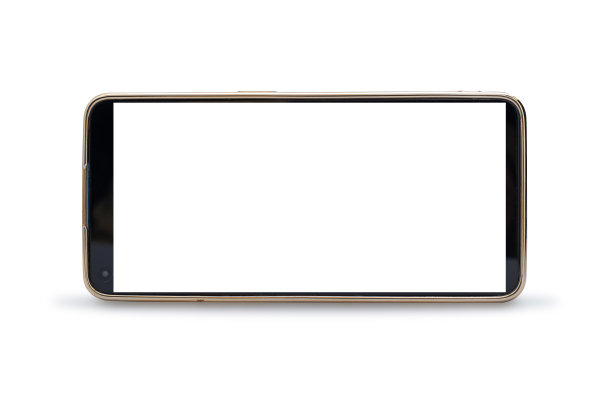 智能手机模型空白屏幕与白色背景上的剪辑路径隔离，平面显示。前视白屏手机，智能商务或文字媒体广告的手指触摸设备图片下载