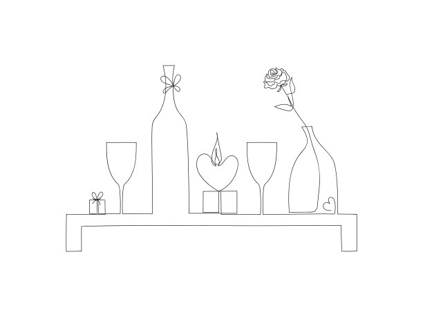 浪漫晚餐画在一条线上。草图。连续线条画极简主义艺术。创意矢量插图情人节，婚礼，生日。图片下载