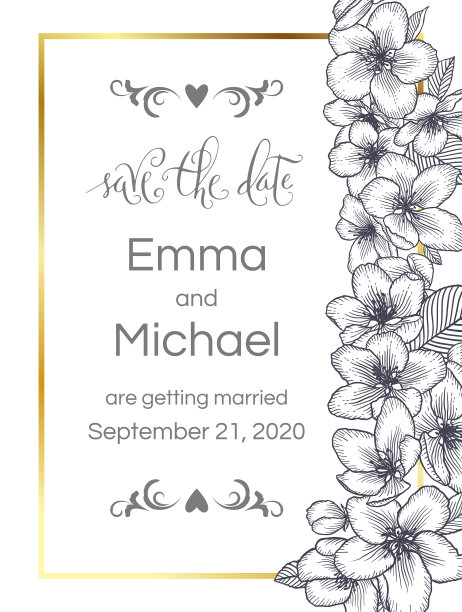 鲜花婚礼邀请优雅的卡片模板图片下载