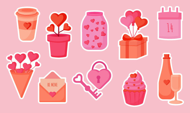 粉色背景的情人节贴纸图片下载