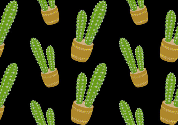 仙人掌无缝图案或纹理。可爱的仙人掌在花盆的背景。植物印花设计。矢量插图。图片下载