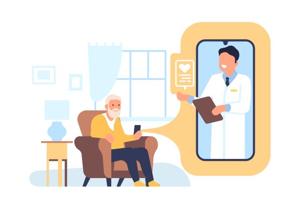 老年人在线心脏检查。医疗咨询。通过智能手机预约医生。爷爷和心脏科医生移动通信。健康检查。电话。向量的概念图片下载