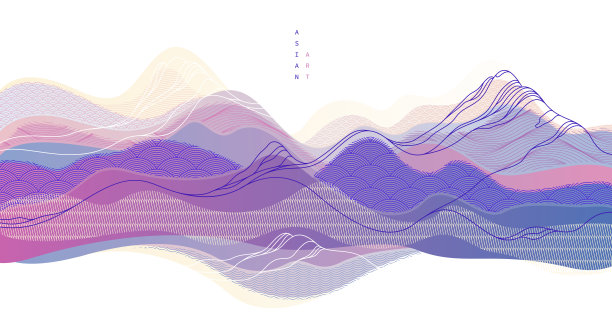 东方日本风格的矢量抽象插图，背景在亚洲传统风格，波浪形状和山脉地形，流动像海线。图片下载